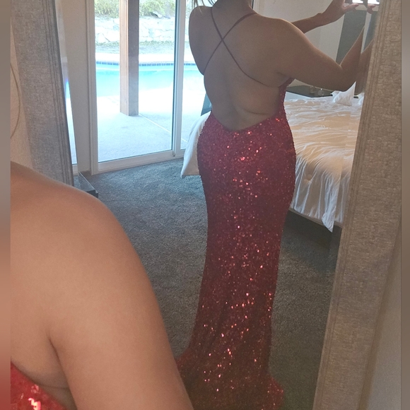 Scala silk Sequined wedding Prom Dress Size 4 red Sequins elegant - Picture 13 of 17